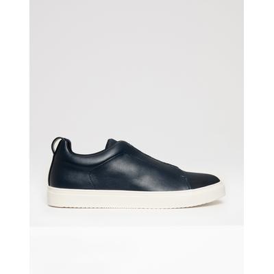 Navy Faux Leather Elastic Lace Slip On Trainers