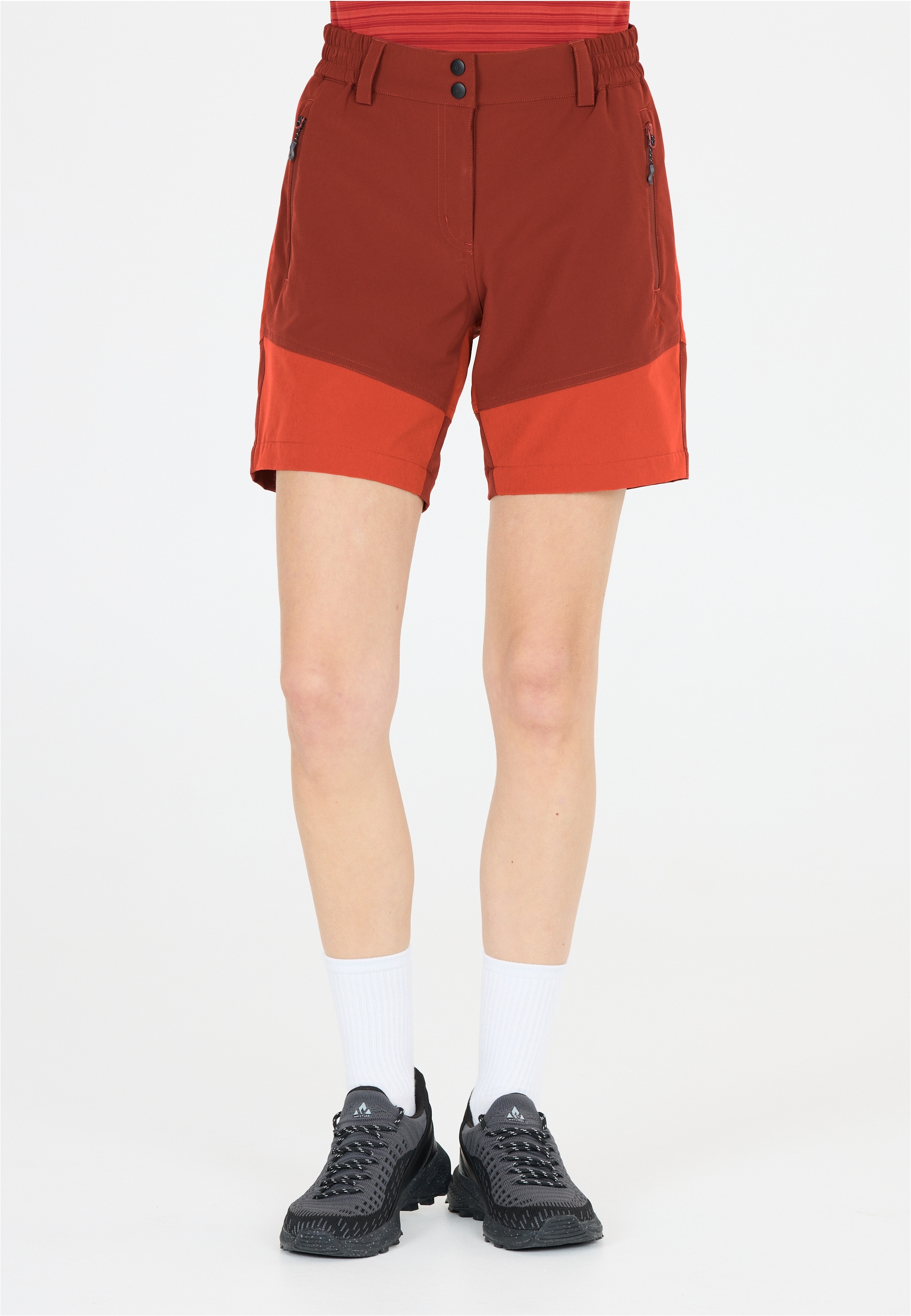 Shorts WHISTLER "LALA", Damen, Gr. 46, EURO-Größen, braun (braun, rot), 92% Polyester, 8% Elasthan, mehrfarbig, kurz, Hosen Shorts, mit extra komfortablem Funktionsstretch