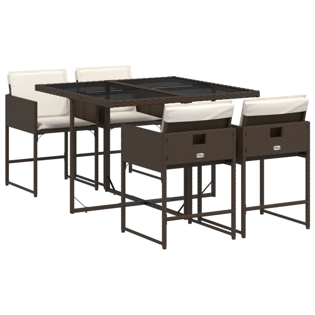 vidaXL 5-tlg. Garten-Essgruppe mit Kissen Braun Poly Rattan Image
