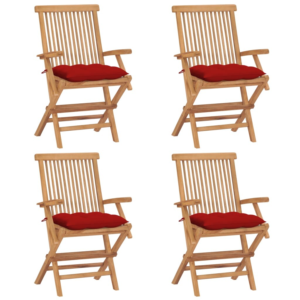 vidaXL Gartenstühle mit Roten Kissen 4 Stk. Massivholz Teak Image