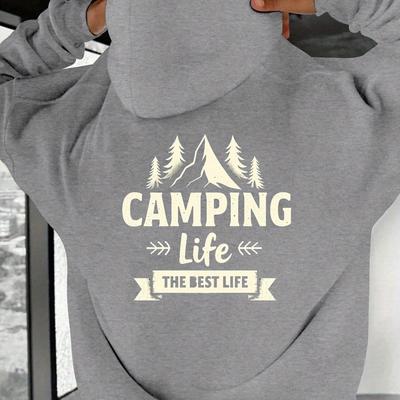 TEMU Men's Cozy Camping Life Hoodie - Maroon Graphic Print Pullover With Kangaroo Pocket, Casual Long Sleeve For Fall/winter Image