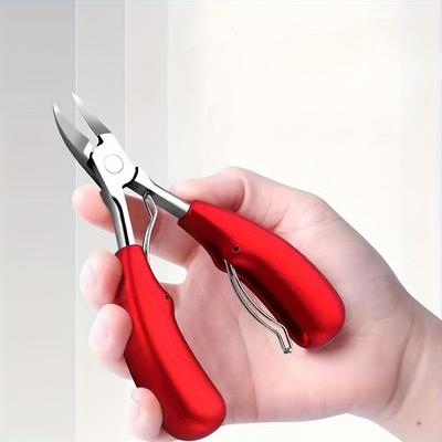 TEMU 1pc Modern Stainless Steel Eagle Beak Precision Toenail Clippers With Red Silicone Grip - , Blade For Effortless Nail Trimming Image