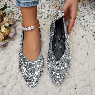 TEMU Sexy And Fashionable Sequined Women' Shoes, Fashion Pointed Elegant Ladies' Shoes Image