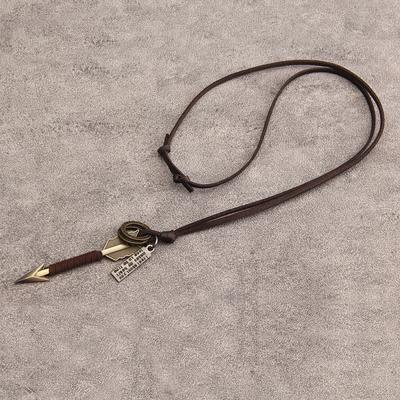 TEMU 1pc Fashion Hip-hop Arrow Keychain Pendant Necklace, Vintage Zinc Alloy Long Chain With Leather Cord, Adjustable Length, Unisex Jewelry For , Stage Performance, Gift For Couples, Image