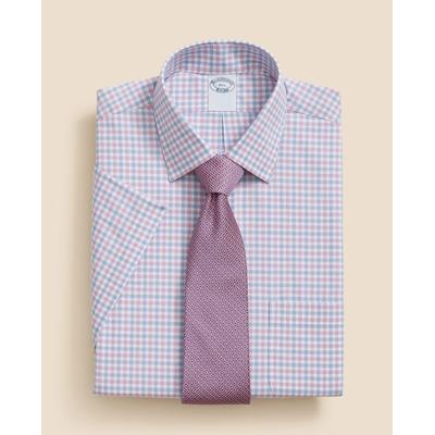 Brooks Brothers Men's Stretch Supima Cotton Non-Iron Ainsley Collar, Alternating Check Short-Sleeve Dress Shirt | Light Purple | Size 18