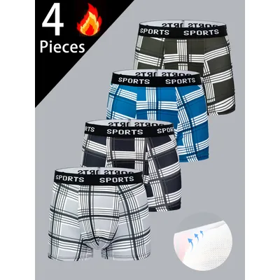 4 Stück Herren-Boxershorts, modisches Linienelement-Muster, beliebte bedruckte mehrfarbige Herren-Boxershorts, trendige Boxershorts, Image