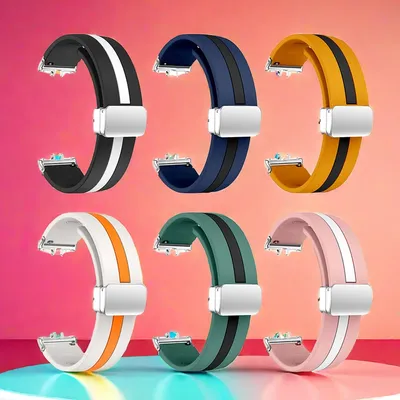 Geeignet für das Galaxy Fit3 mit vertikalen Streifen, zweifarbiges Silikonarmband mit magnetischer Faltschließe Image