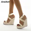 Aneikeh 2026 Gladiator Keile Sandalen Frauen Abdeckung Ferse Plattform Mode Sommer Kreuz Riemchen High Heels Sexy Schuhe Größe 35-42