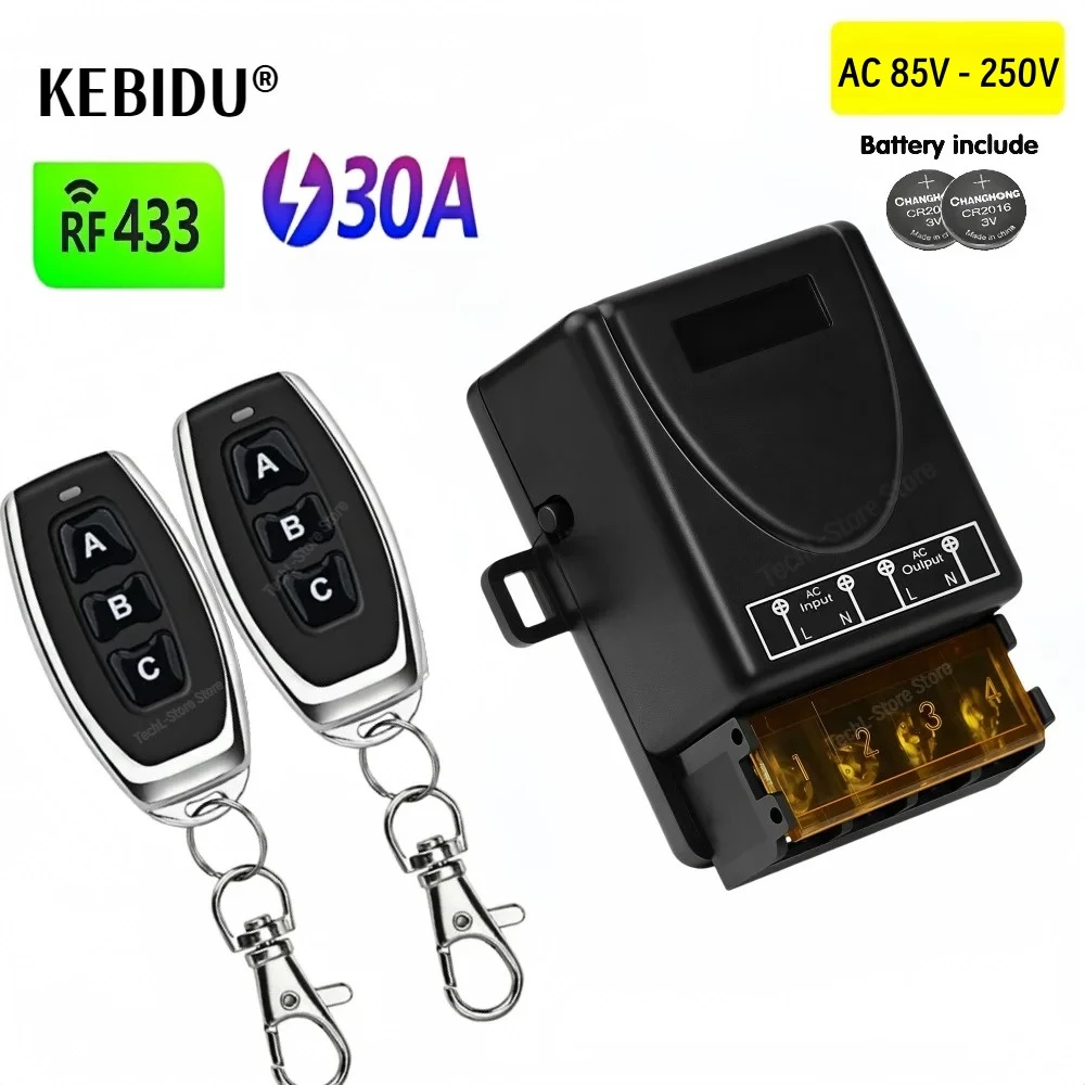 433 Mhz Fernbedienung RF Wireless Schalter AC 110 V 220 V 1CH 30A Relais Empfänger und 3CH Sender für Tür Elektromagnetische Schloss Image