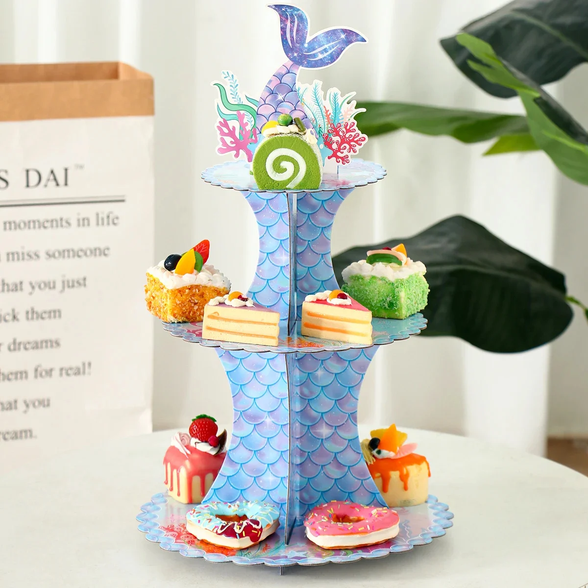 Cupcake-Ständer mit Meerjungfrauenschwanz unter dem Meer, kleine Meerjungfrau, Geburtstagsparty-Dekoration, Geburtstagsparty-Dekoration, Partyzubehör für Kinder und Mädchen Image