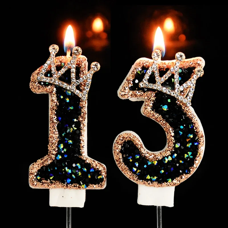 Glitzernde schwarze Geburtstagskuchenkerzen, 3D-Nummer 0–9, Kuchenaufsatz für Erwachsene und Kinder, 1. Geburtstag, Party-Dekoration, Zubehör, DIY-Backen Image