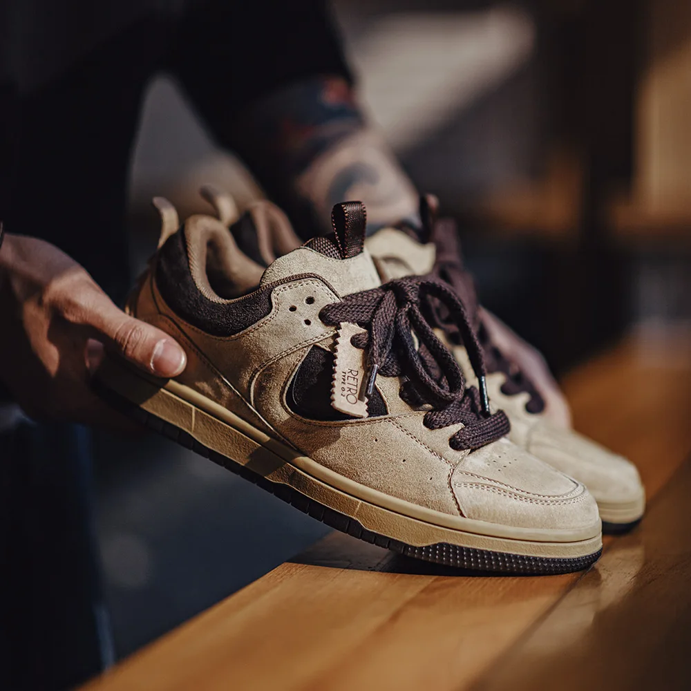 Maden Vintage Color-Block Skateboard-Schuhe für Herren, atmungsaktiv, mit dicker Sohle, lässige Sneakers, Schnürschuhe, trendige Schuhe für Frühling und Herbst