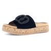 Pantolette GABOR, Damen, Gr. 44, schwarz, Ziegenveloursleder, Kalbsleder, unifarben, modisch, Schuhe, Plateau, Sommerschuh, Bequemschuh, Best Fitting für gute Passform