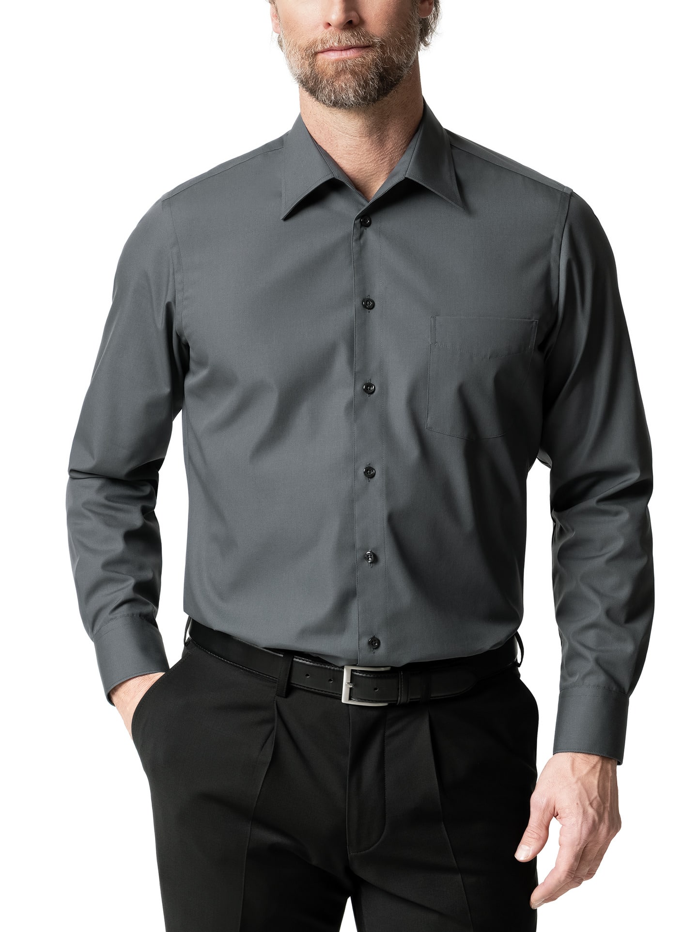 Walbusch Herren Bügelfrei-Hemd Walbusch-Kragen Grau