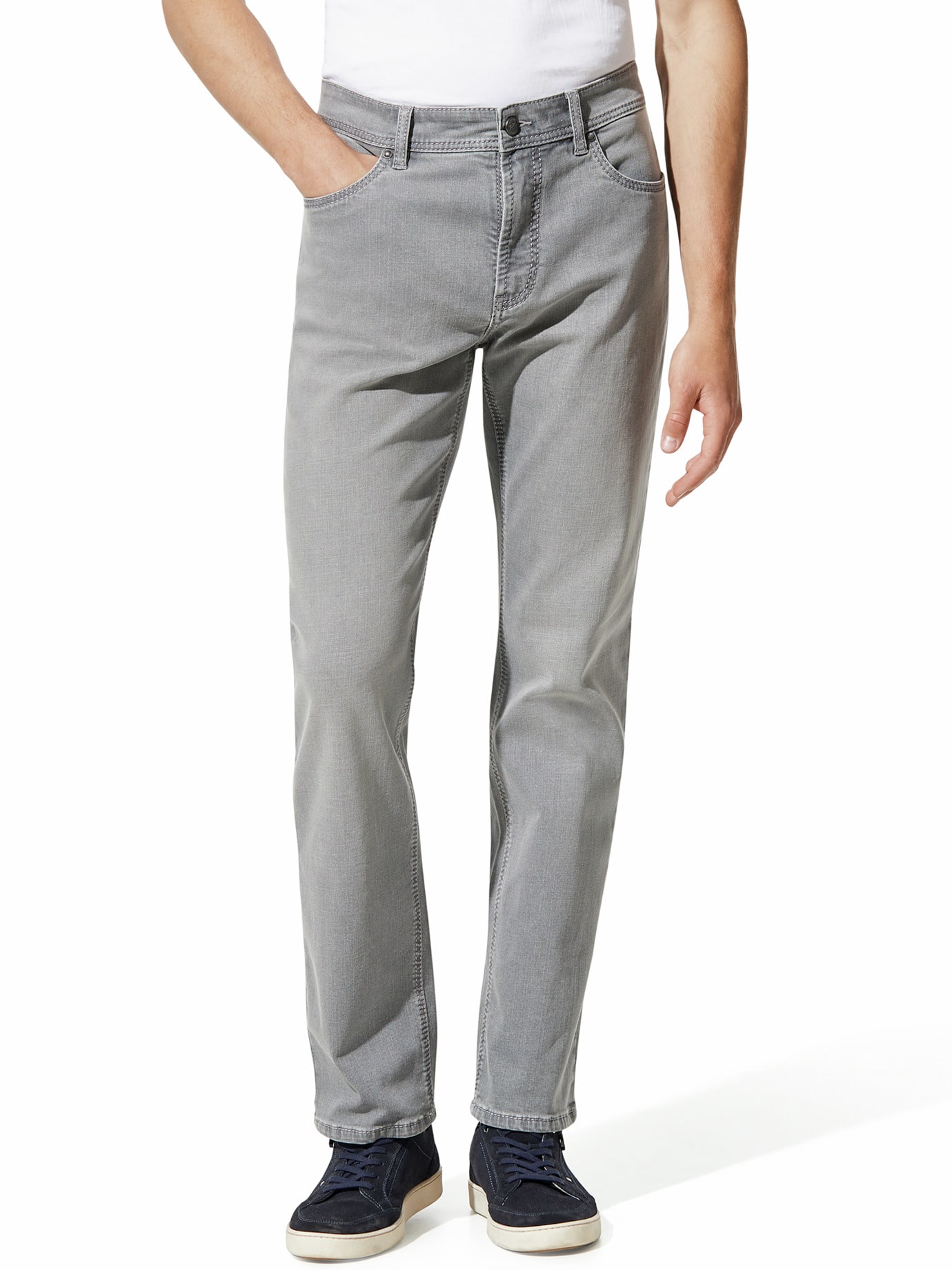 Walbusch Herren Jeans Hose Sattlerstich Grau