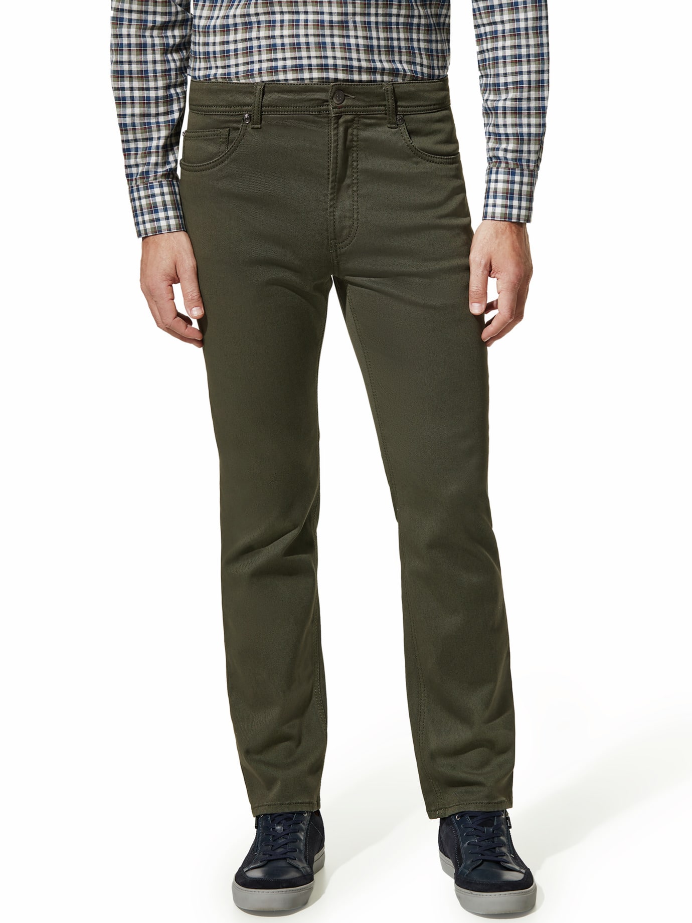 Walbusch Herren Jeans-Hose Sattlerstich Grün