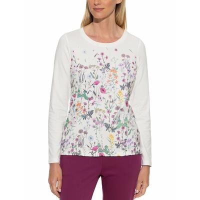Walbusch Damen Baumwollshirt Blumenwiese Weiss geblümt
