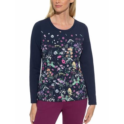 Walbusch Damen Baumwollshirt Blumenwiese Blau geblümt