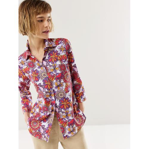 Walbusch Damen Klima-Bluse Edel-Leinen Rot geblümt