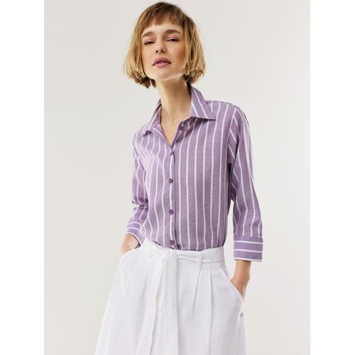 Walbusch Damen Klima-Bluse Edel-Leinen Lila gestreift