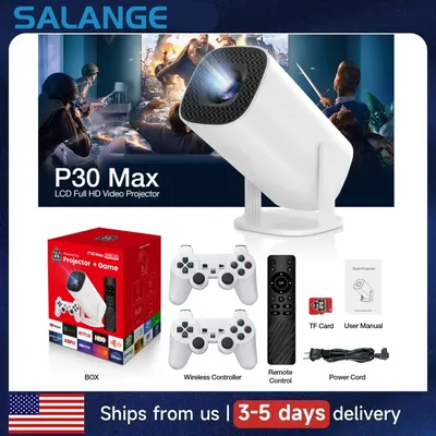 Salange Gaming Projector P30MAX Retro Video Game Console 64GB TF Card Wireless Controller 4K Android