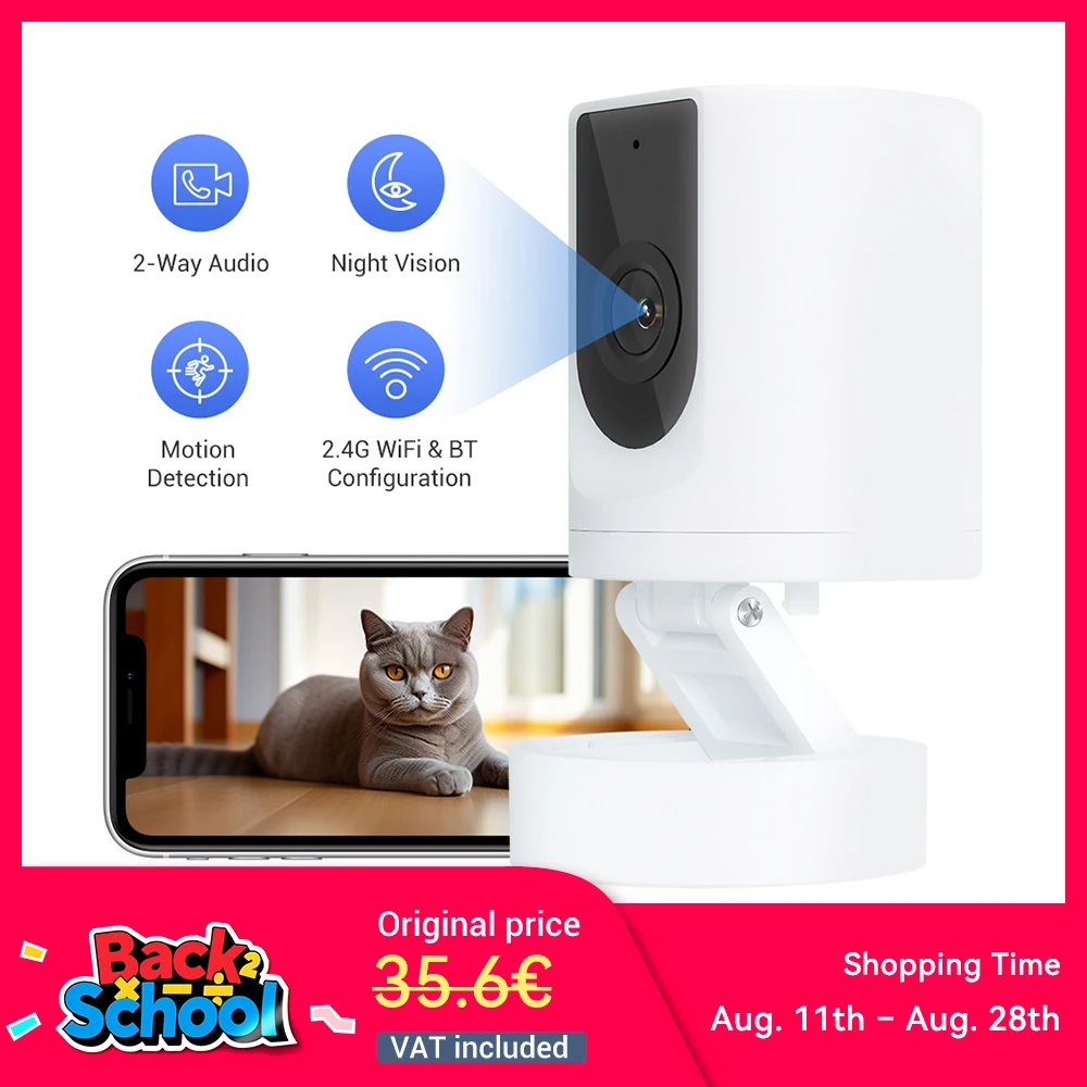 Caméra pour animaux de compagnie, caméra de sécurité intérieure, caméra pour animaux de compagnie avec application téléphonique, caméra de sécurité intérieure, caméra bébé pliable pour la sécurité de