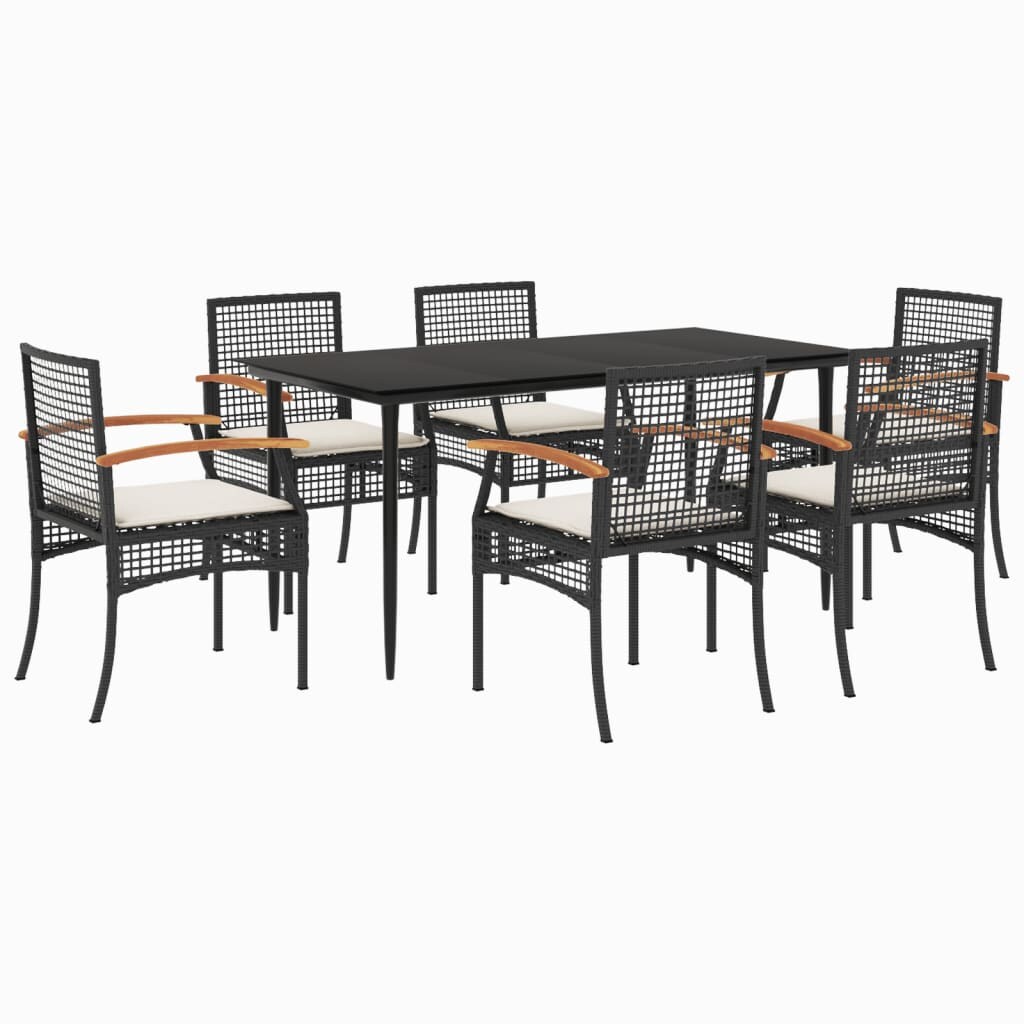 vidaXL 7-tlg. Garten-Essgruppe mit Kissen Schwarz Poly Rattan Image