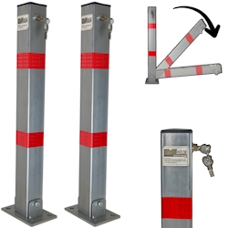 Baumarktplus 2x Absperrpfosten eckig Parkplatzsperre Sperrpfosten klappbar Standfuß Image