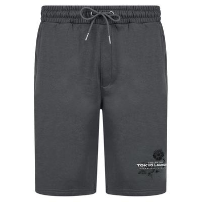 Jogger Shorts Redact Graphic Motif Brushback Fleece Jogger Shorts in Quiet Shade Grey / M - Tokyo Laundry