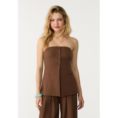 Stradivarius Textured bustier top with buttons Brown XL