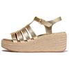 Keilsandalette FITFLOP "PLATFFORMS", Damen, Gr. 37, grau (platinfarben), Leder, metallic, modisch, Schuhe, Plateau Sandale im schönen Metallic-Look