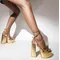Women's Sandals Platform Party Office Pumps PU15CM Square Heel Summer Buckle Strap Tied Round Toe