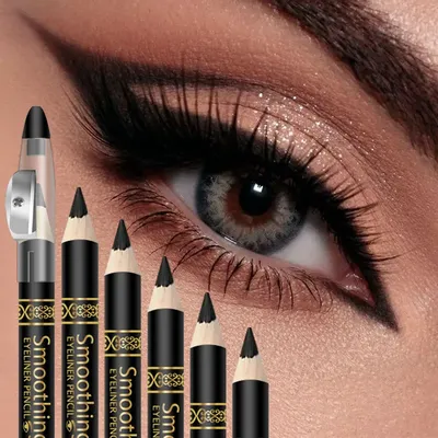 6-piece pure black eyeliner pencil set durable waterproof and sweat proof eyeliner set