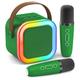 Macchina Karaoke Mini Portatile Bluetooth Altoparlante per Canto Microfoni Wireless Doppi e Luci Smartphone