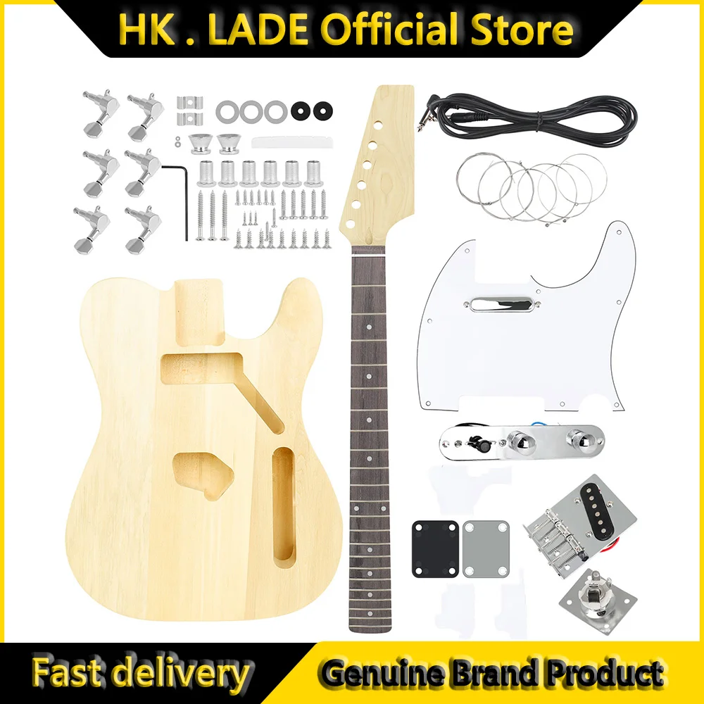 Kreatives DIY-E-Gitarren-Set, LT, 6 Saiten, 22 Bünde, E-Gitarre, Lindenholz-Halskörper, E-Gitarre mit Verbindungskabel Image
