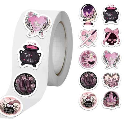 500-teiliges schwarz-rosa Gothic-Hexe-Cartoon-Aufkleber-Set für DIY-Telefon, Laptop, Gepäck, Image