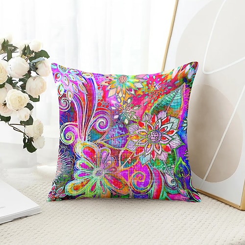 Malende Blumen dekorativer Wurfkissenbezug 1 Stück weicher quadratischer Sofakissenbezug Kopfkissenbezug für Schlafzimmer Wohnzimmer Sofa Stuhl Image