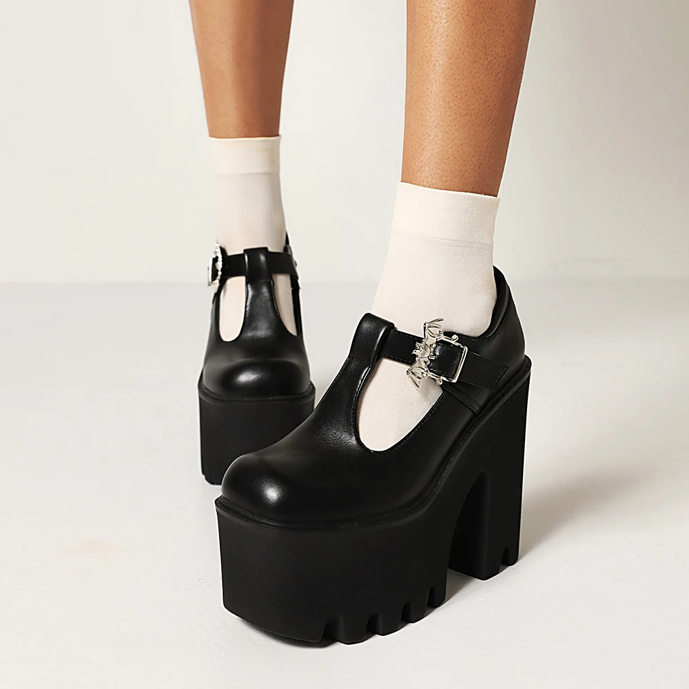 Fledermaus Metall Schnalle Super Hohe Wasserdichte Plattform Frühling Nachtclub Pumpen Super Große Größe Starke Ferse Erhöhen frauen Schuhe