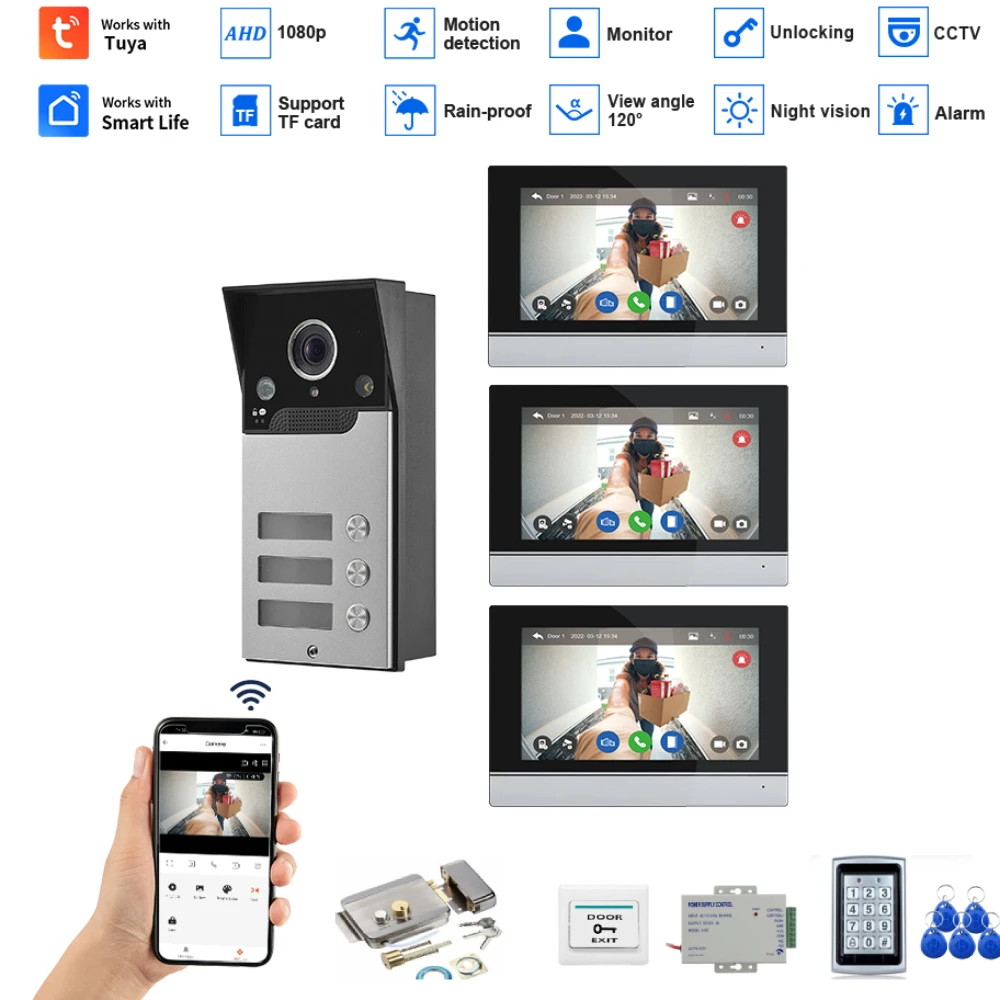2F/3F Familie Multi Einheiten Wohnung Video Tür Telefon mit 7 zoll Bildschirm Schnappschuss Rekord Tuya WIFI Gebäude intercom Türklingel Kits Image