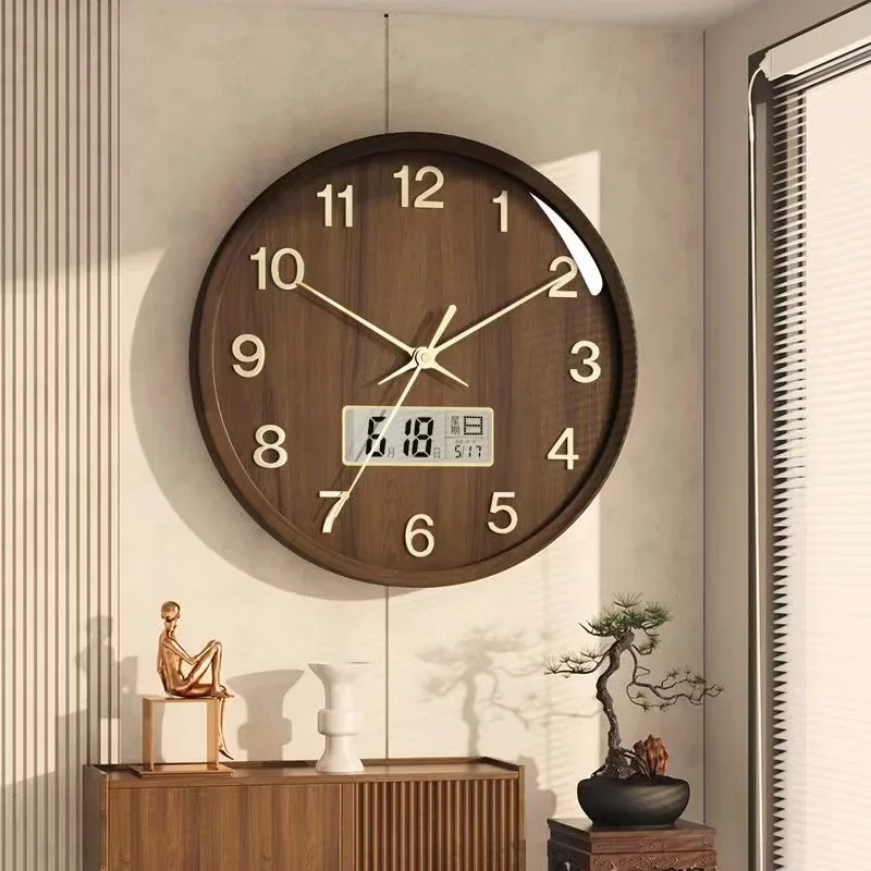 Neue Chinesische Massivholz Wanduhr Wohnzimmer Haushalt Quarzuhr mit Kalender Atmosphärische Dekorative Uhr Image