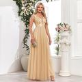 A-Linie Abendkleid Elegant Kleid Abendgesellschaft Abschlussball Bodenlang Ärmellos V Ausschnitt Gürtel / Schärpe Tüll V-Ausschnitt mit Glitzer Stickerei 2025