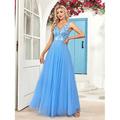 A-Linie Abendkleid Elegant Kleid Abendgesellschaft Abschlussball Bodenlang Ärmellos V Ausschnitt Gürtel / Schärpe Tüll V-Ausschnitt mit Glitzer Stickerei 2025