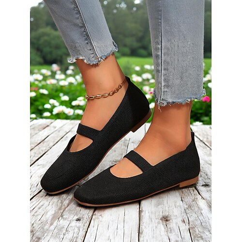 Flyknit Mary Jane Flats für Damen – bequeme Schlupfschuhe mit quadratischer Zehenpartie für den Sommer und den Alltag Image