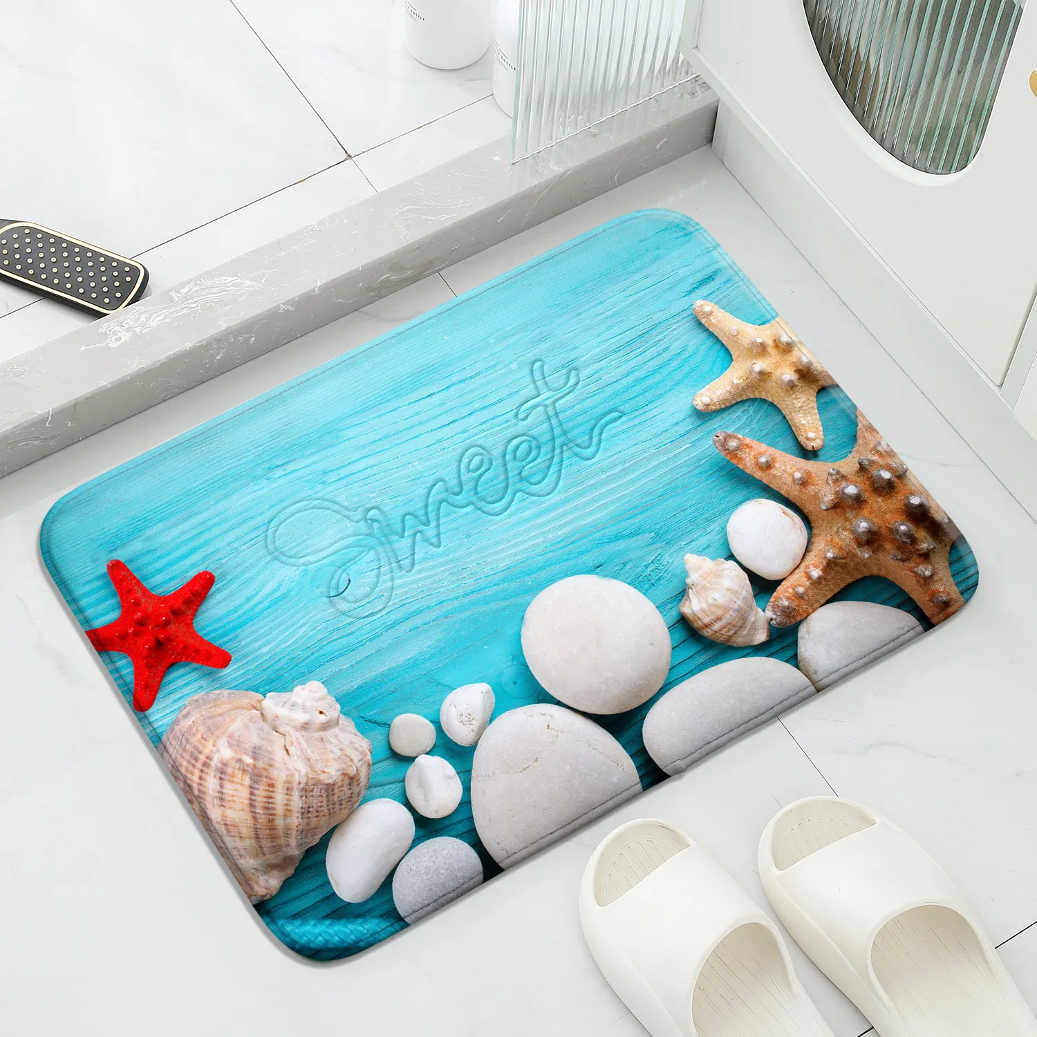 1-teilige Fußmatte mit Wellen-Strandmuschel und Muschelmotiv, verwendet für Badezimmer, Schlafzimmer-Bodenmatte, Küche, Wohnzimmerteppich Image