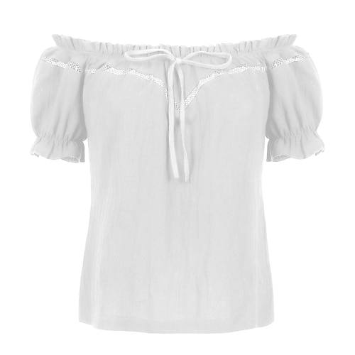 Retro Vintage Mittelalterlich Renaissance Bluse / Hemd Puffärmel Wikinger Keltischer Ritter Elfen Einfarbig Kostüm Damen Keltisch Fantasie Maskerade Urlaub Alltagstauglich LARP Erwachsene Hemd Sommer Image