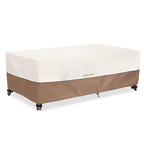 wasserdichte Abdeckung für Terrassenmöbel, 420D Oxford-Gewebe, silberbeschichtetes Polyurethan, wasserdicht, rechteckig für Tisch und Stühle, Braun und Beige Image