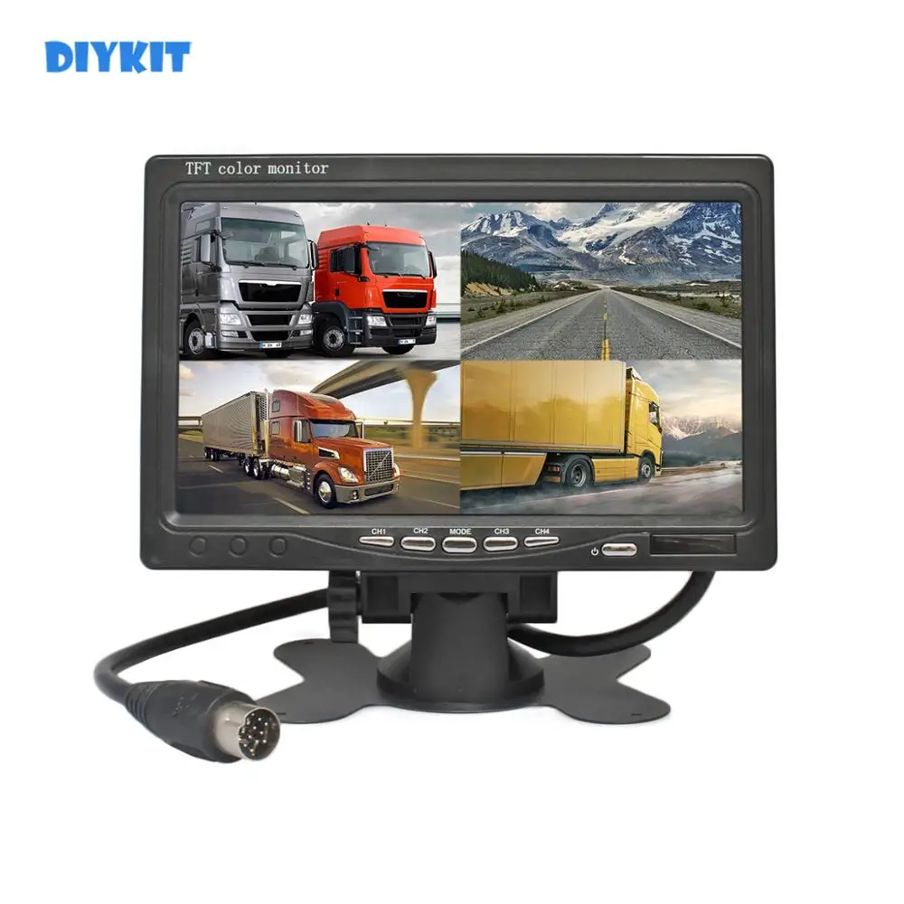 DIYKIT DC12V-24V 7 Zoll 4 Split Quad LCD Display Farbe Rückansicht Auto Monitor für Auto LKW Bus Rückfahrkamera