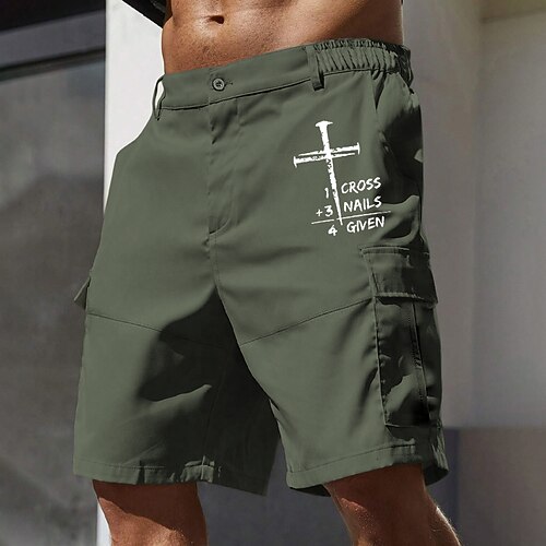 Herren Cargo-Shorts Arbeitsshorts Elastischer Bund Mehrere Taschen Buchstabe Kreuz Knielang Sport im Freien Lässig Campen und Wandern Klassisch Shorts Schwarz Armeegrün Mikroelastisch Image