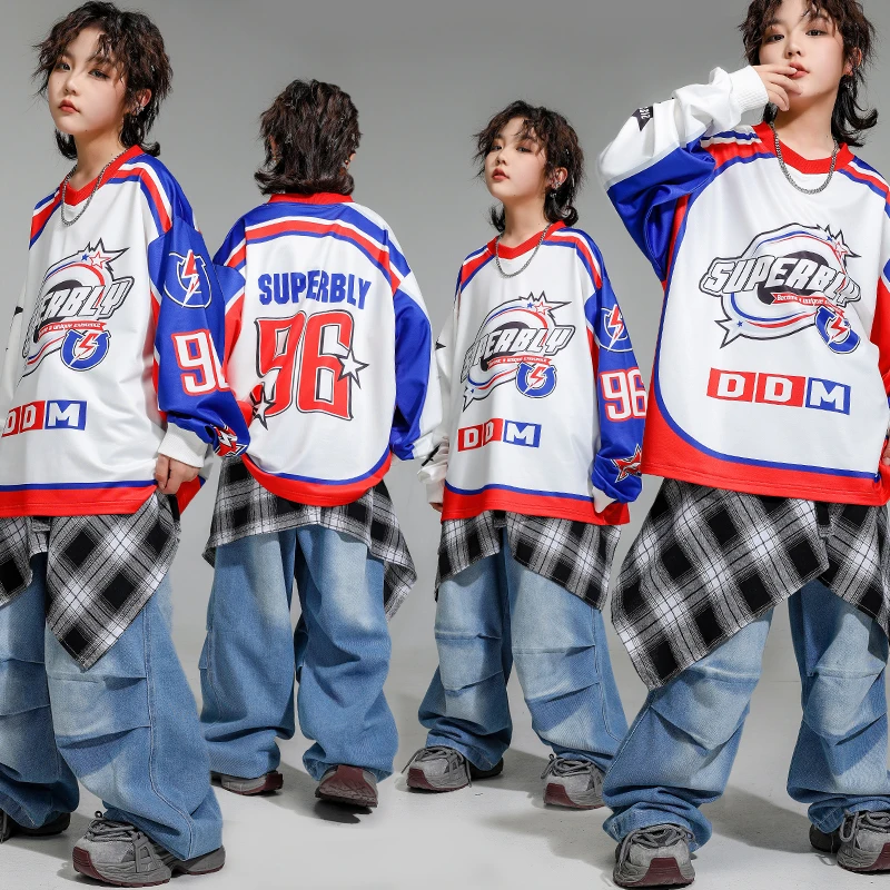 Jungen K-pop Pullover Oversize Shirt Cargo Hosen Mädchen Hip Hop Streetwear Kinder Jazz Kleidung Set Kinder Streetwear Tanz Kostüm Image