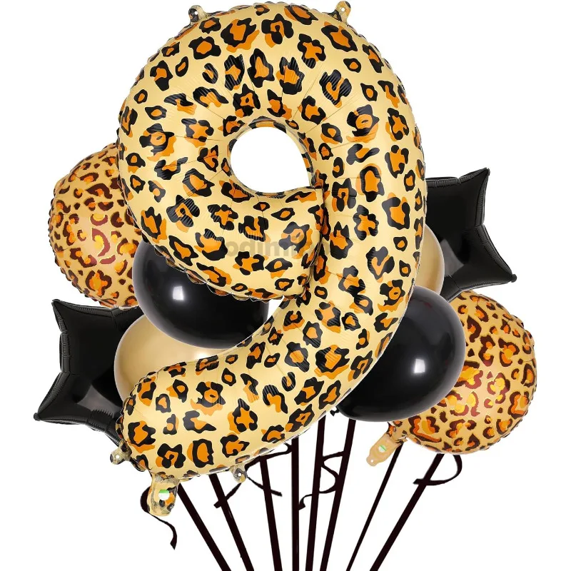 32 Zoll große Folienballons mit Leopardenmuster und Zahlen 9 für Wild Geparden-Tier-Thema, Geburtstagsparty-Dekorationen Image